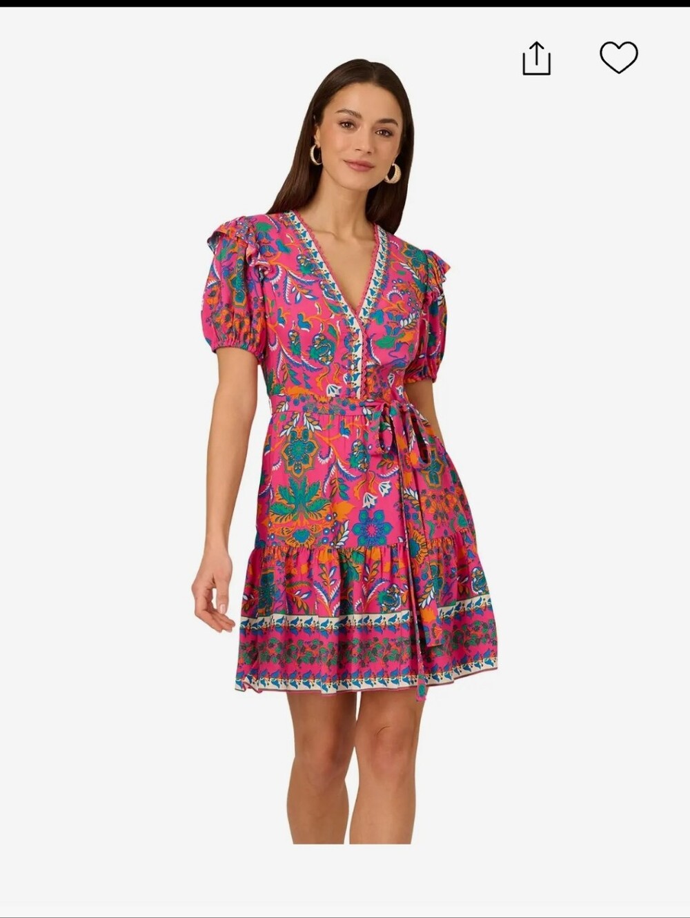 Adrianna Papell Pink Multi-Color Floral V-Neck Tiered Mini Dress-NWT - 12